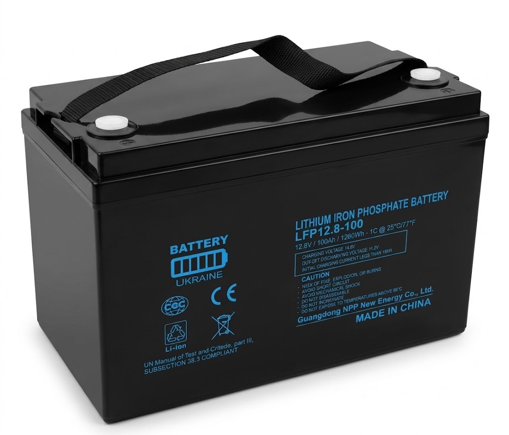 Літій-залізо-фосфатна акумуляторна батарея 12.8V 100Ah (потужність 1280Вт) (VRLA Type) (тм. Battery Ukraine)